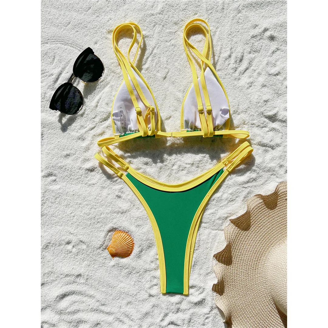 S - XL, zweiteiliger Bikini mit hohem Beinausschnitt, Damen-Badeanzug, gepolsterter Badeanzug, Badebekleidung, Modell V7313. – Detail 17