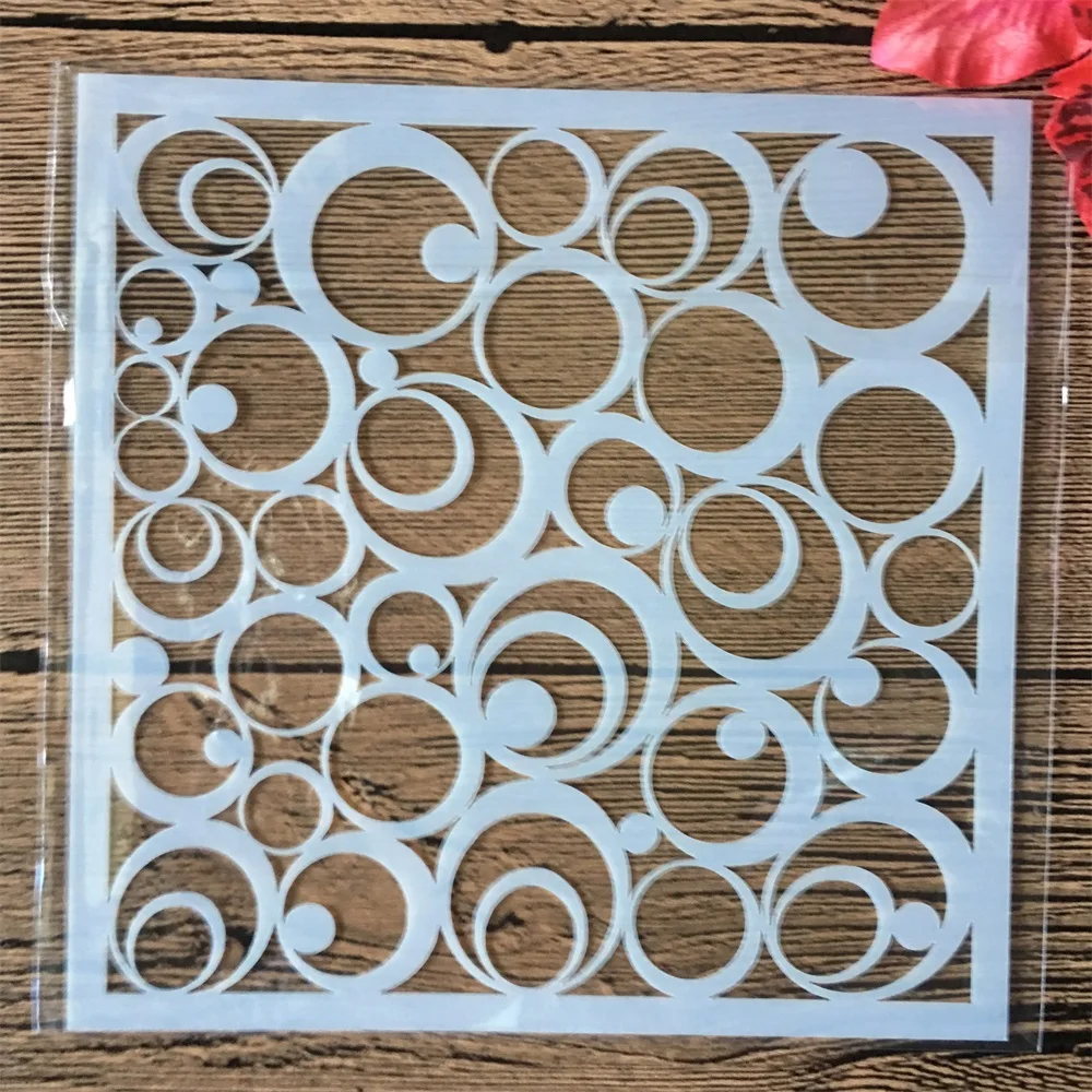 9Pcs/Set 13cm Line Grid Round Geometry DIY Layering Stencils Painting Scrapbook Coloring Embossing Album Decorative Template