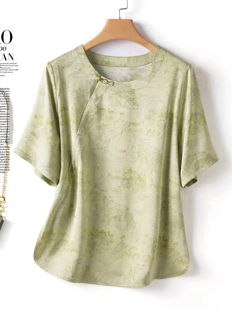 

Свободный шелковый круглый женский топ Ne ort Sve New Chinese Sle True Silk Silk Xiangyun Silk Straight Tube pe