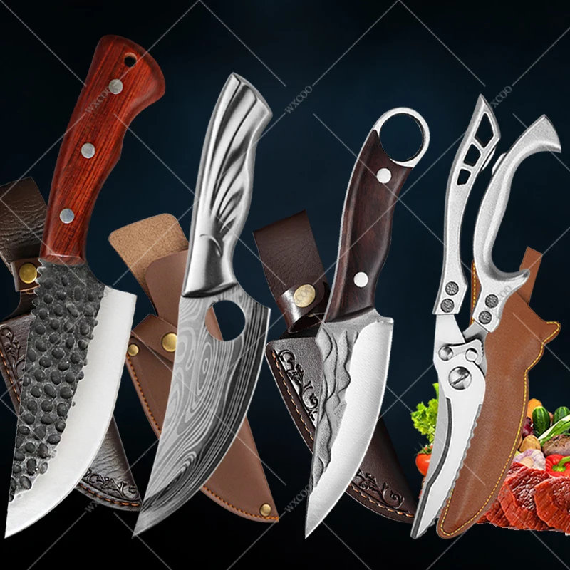 

Stainless Steel Cattle and Sheep Butcher Knife Forged Boning Knife Kitchen Meat Cleaver Sharp Chicken Bone Scissors with Cover