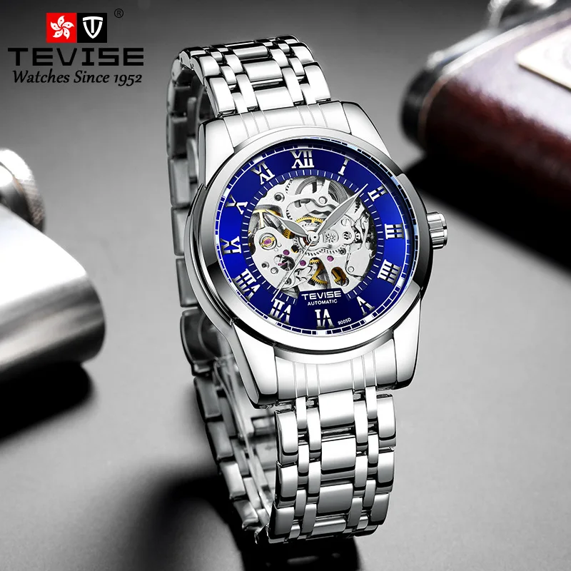 Fashion Tevise Best-selling Waterproof Men's Watches Automatic Business Style Full Stainless Steel Mechanical With Luminous Dial