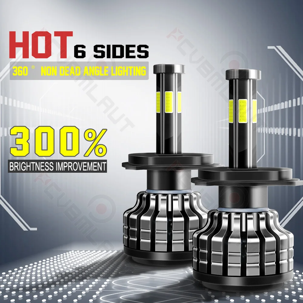 CHUSYYRAY 2PCS Car lights H4 Super Bright LED Headlights High Low Beam Fog Light Bulb White 6000K Car accsesories