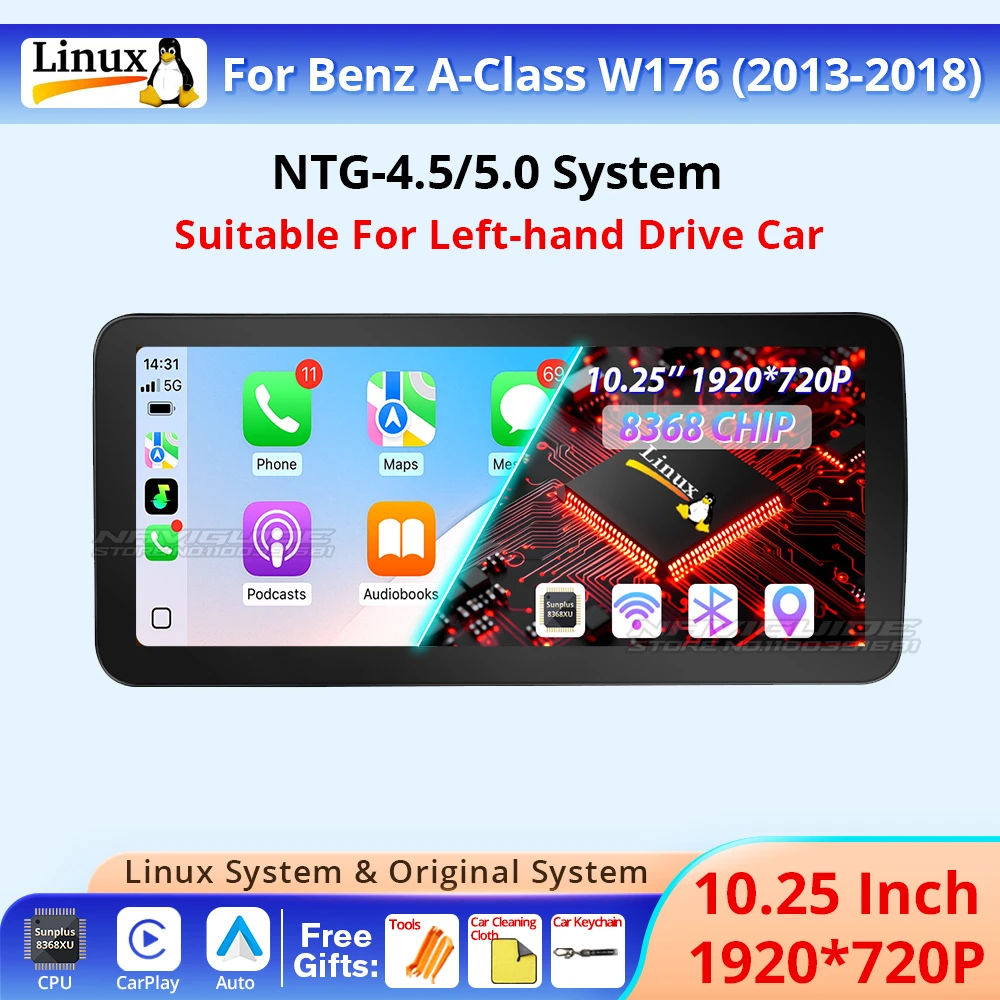 10,25-дюймовый автомобильный мультимедийный экран для Mercedes Benz A Class W176 LHD 2013-2018 NTG 4,5 5,0 Linux 1920*720P CarPlay Auto
