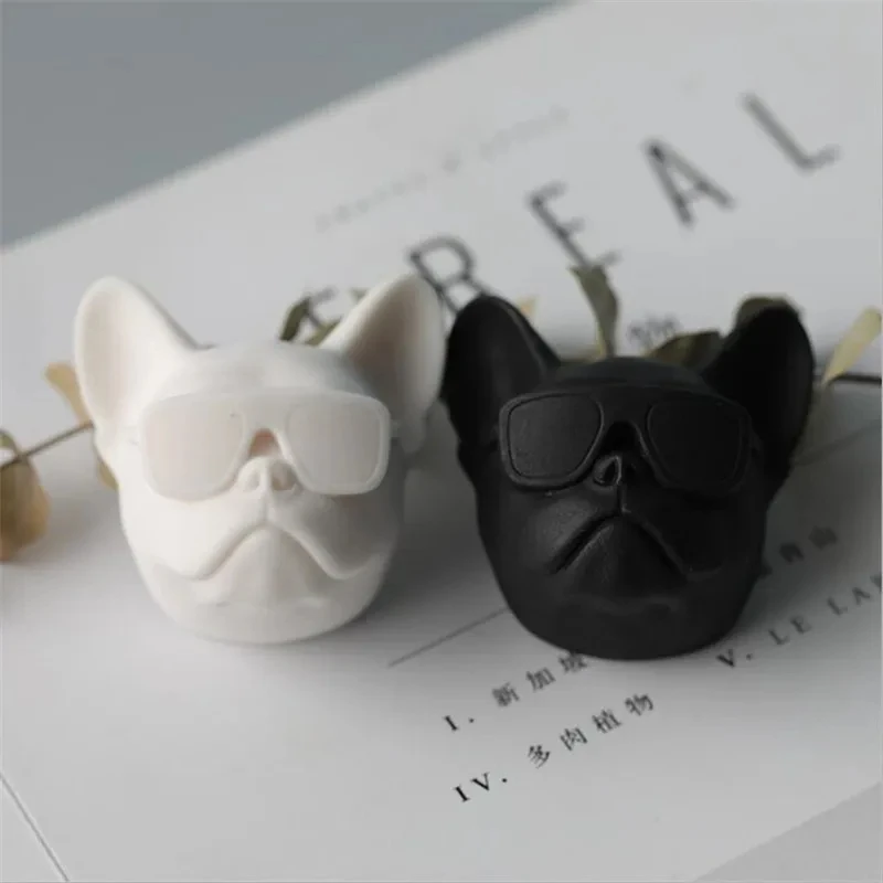 Coole Sonnenbrillen-Hunde-Silikonformen Tier-Welpen-Französische Bulldoggen-Kopf-Kerzen-Silikonform DIY-Bastelbedarf Kerzenherstellungszubehör