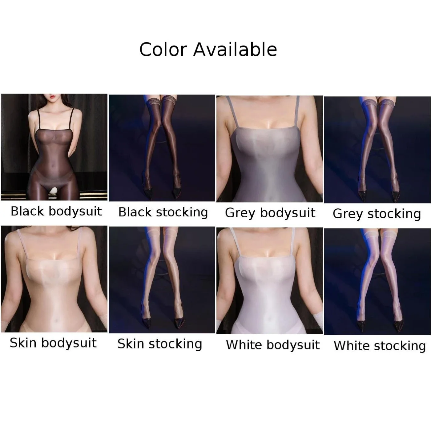 Sexy Sheer Lingerie Women Oil Shiny Stretch Bodysuit Ultra-Thin See Through Silky Transparent Breathable Open Crotch Stockings