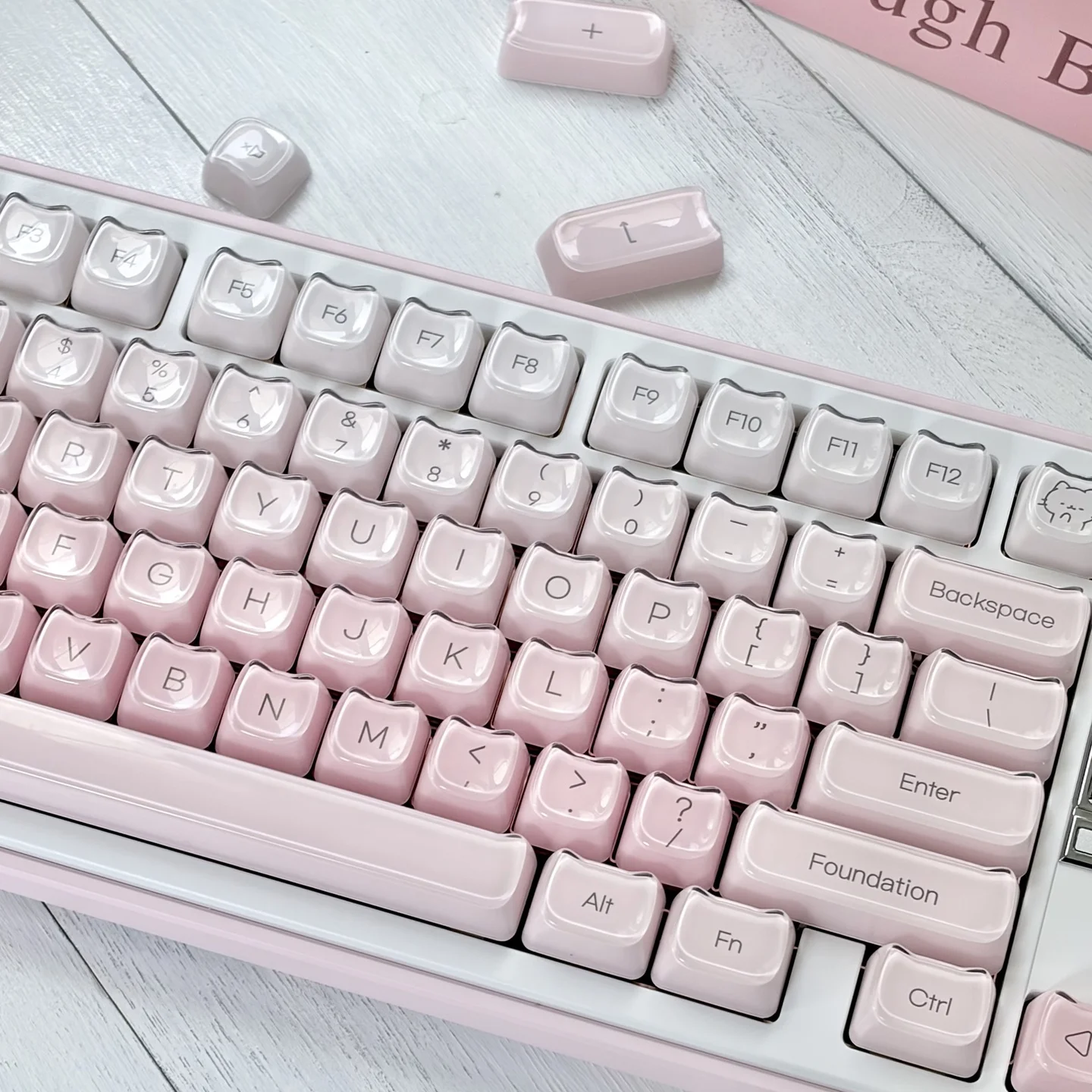 URE MAO Kitten Foundation Keycaps Set PBT+PC Double Shot Pink Cute Cat Keycaps For MX Cherry Mechanical Gaming Keyboard