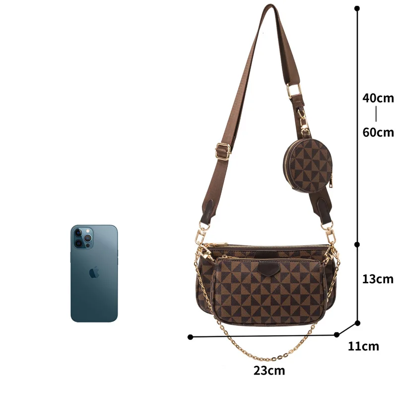 High Quality Leather Trinity Shoulder Bag For Women Fashion Plaid Desigh Female Party Purse Small Ladies Crossbody Composite Bag