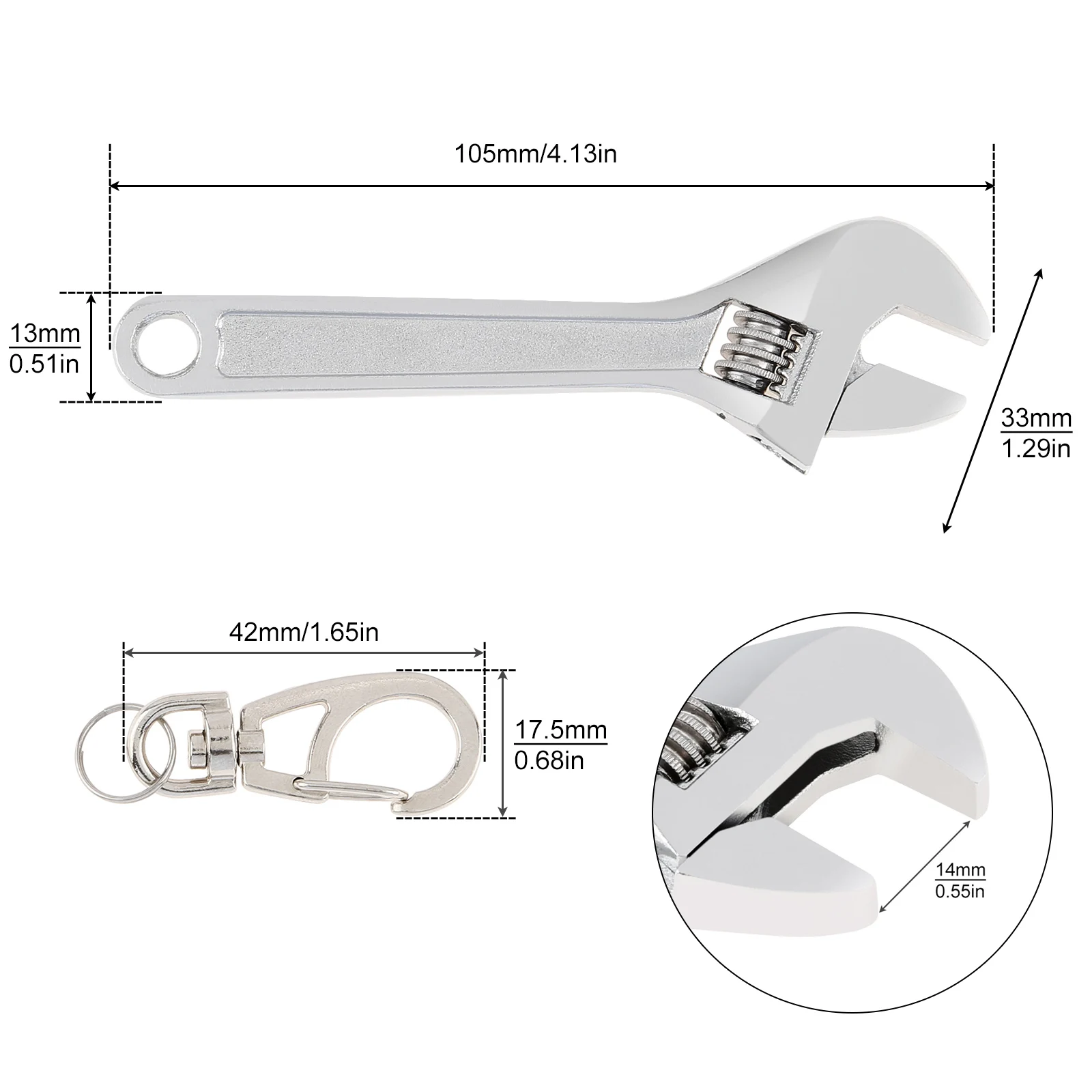 Mini llave ajustable de acero inoxidable, herramientas manuales portátiles con llavero, 105mm, 45 #