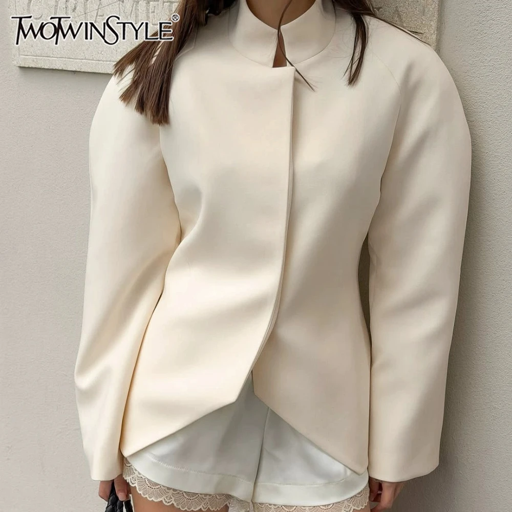 TWOTWINSTYLE Minimalist Irregular Women Jackets Stand Collar Long Sleeve Loose Jacket for Commute Streetwear Autumn Fashion New