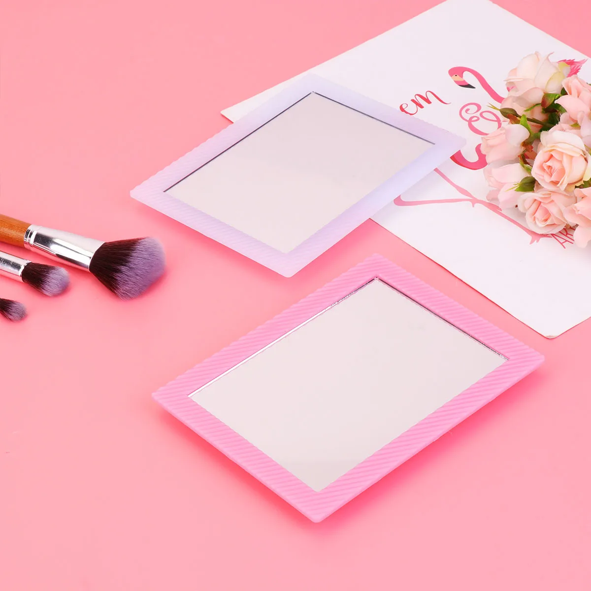 2 pçs espelho de maquiagem portátil compacto quadro plástico vidro estéreo espelho para mulheres claro desktop penteadeira banheiro