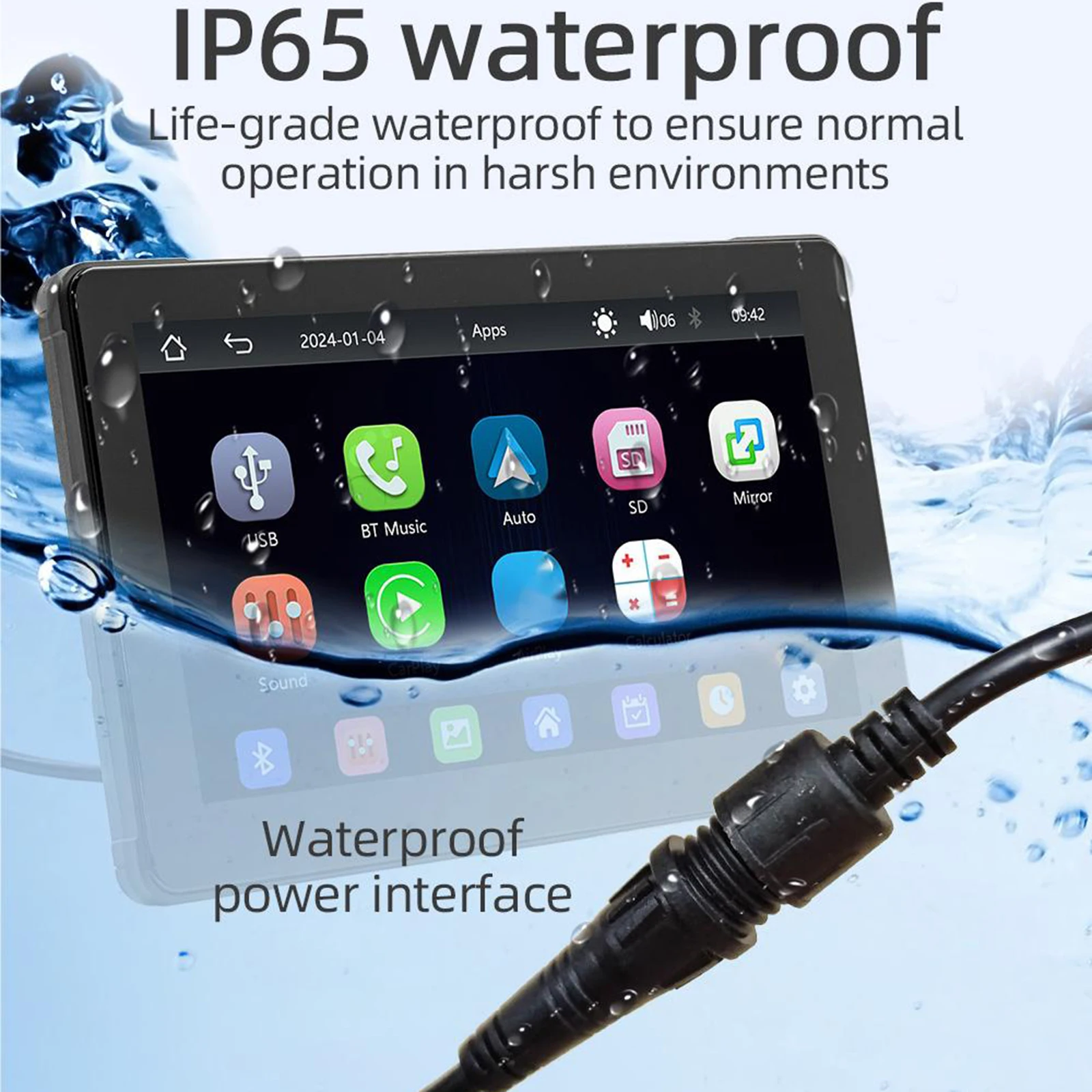 7 Inch Portable Motorcycle CarPlay Android Auto 2.5D IPS Screen Dual Bluetooth Motorcycle Screen IP65 Waterproof