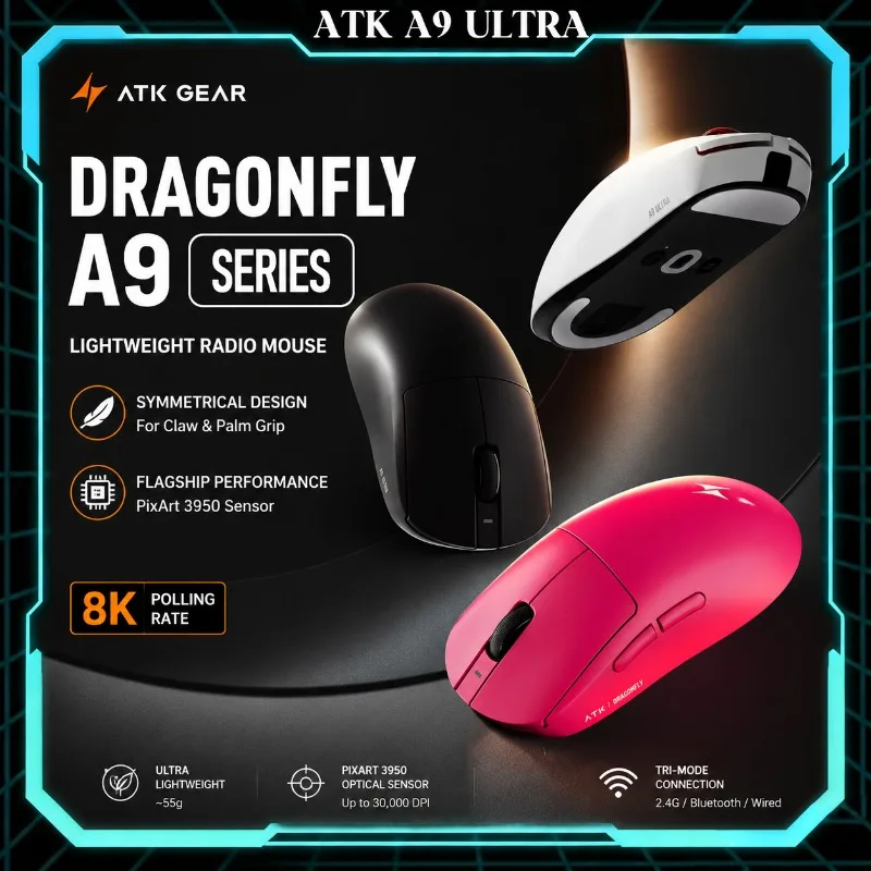 ATK A9 Ultra Wireless Gaming Mouse A9/A9 SE/A9 Plus/A9 Pro Tri-Mode 8K 53g Lightweight E-sports Gaming Mouse PC Custom Gift
