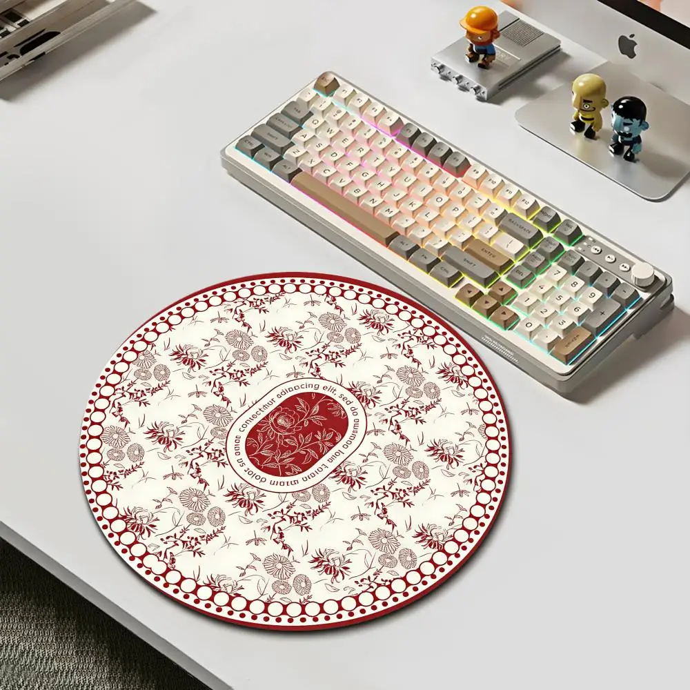 

HYBXAXC White Vintage Floral Round Mouse Pad Elegant Lace Butterfly Print Non-slip Lock Edge Soft Rubber Desk Mat