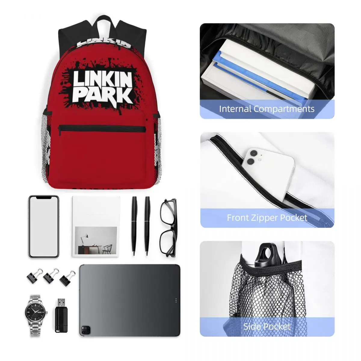 L-Linkin-S P-Park-S Band Student Backpack School Bag Hiking Travel 