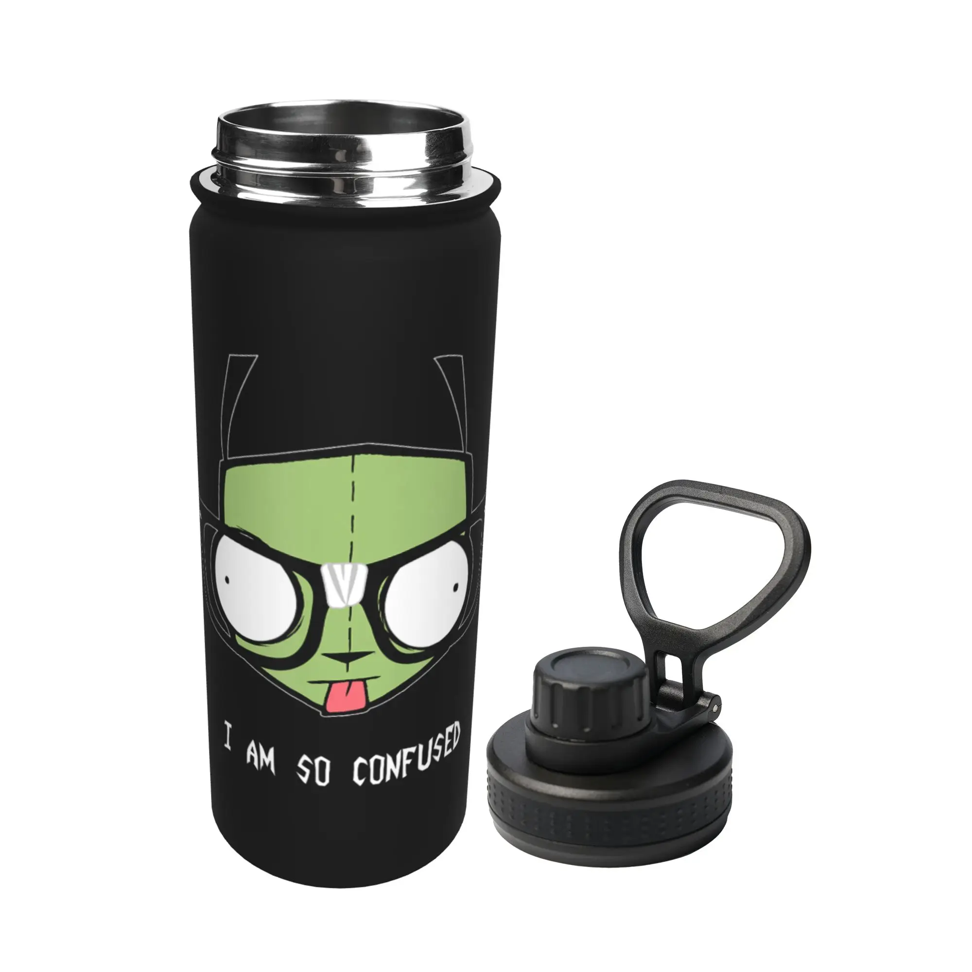 Invaders Zim Gir I Am So Confused 18OZ Sports Insulated Kettle  Coffee Cups Vacuum Flask School Mug Water Bottle