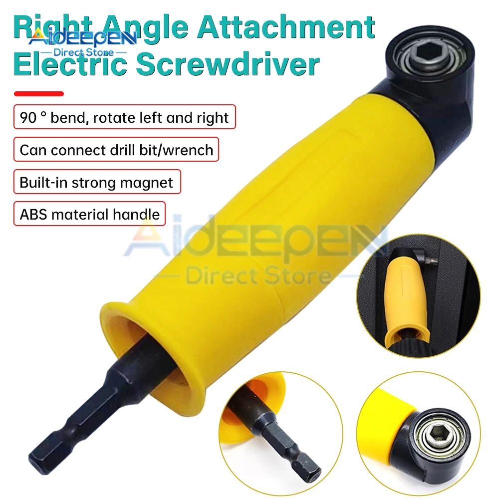 90 Degree Electric Screwdriver With Yellow Extended Hexagonal Handle And High Torque Universal Drill Screwdriver Head