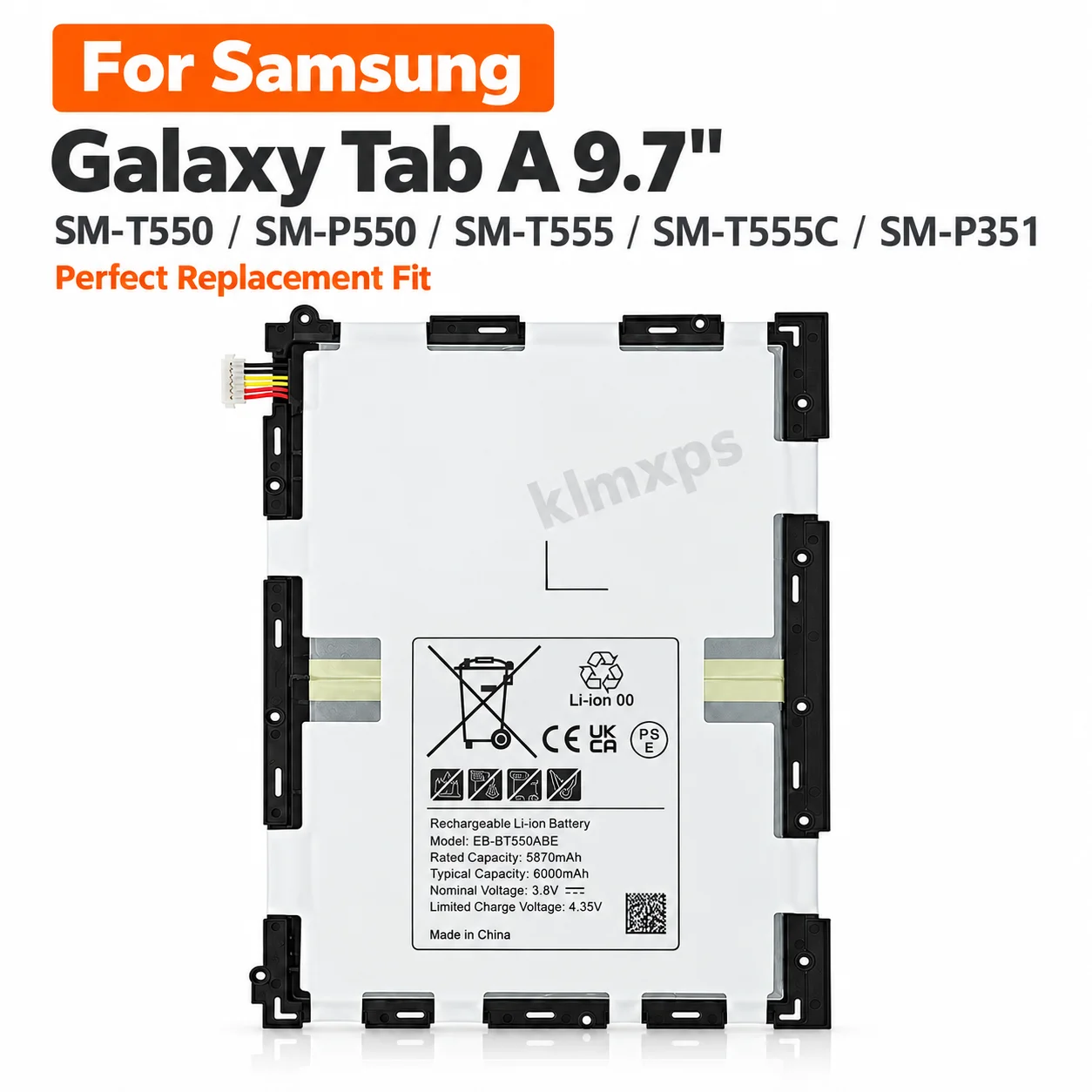 Replacement Tablet Battery EB-BT550ABE 6000mAh For Samsung Galaxy Tab A 9.7 SM-T550 SM-P550 SM-T555 SM-T555C P351