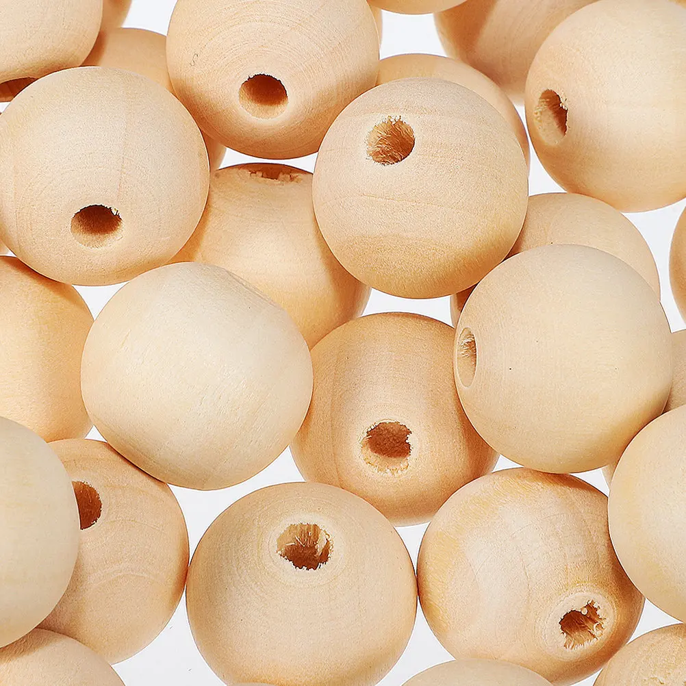 300Pcs Natural Round Wood Beads Unfinished 20 Mm Loose Spacer Beads Jewelry DIY Garland Crafts Wood Balls for Crafting