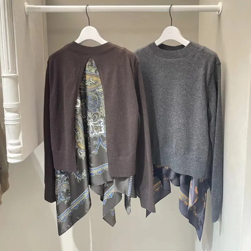 SAC new splicing contrasting color crew neck sweater loose casual long sleeves