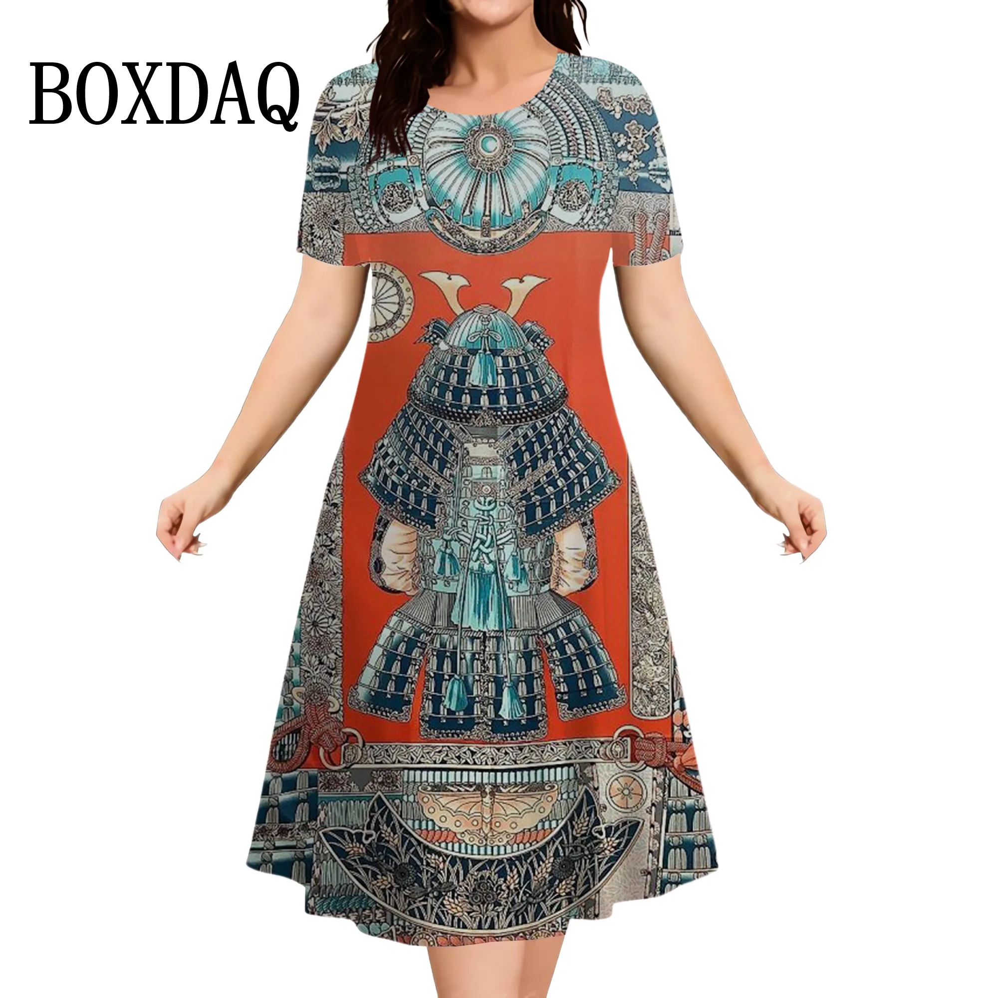 Women Bohemian Pattern 3D Print Dress Summer Retro Short Sleeve Loose Plus Size Dress Casual Fashion O-Neck Loose Mini Dress 6XL