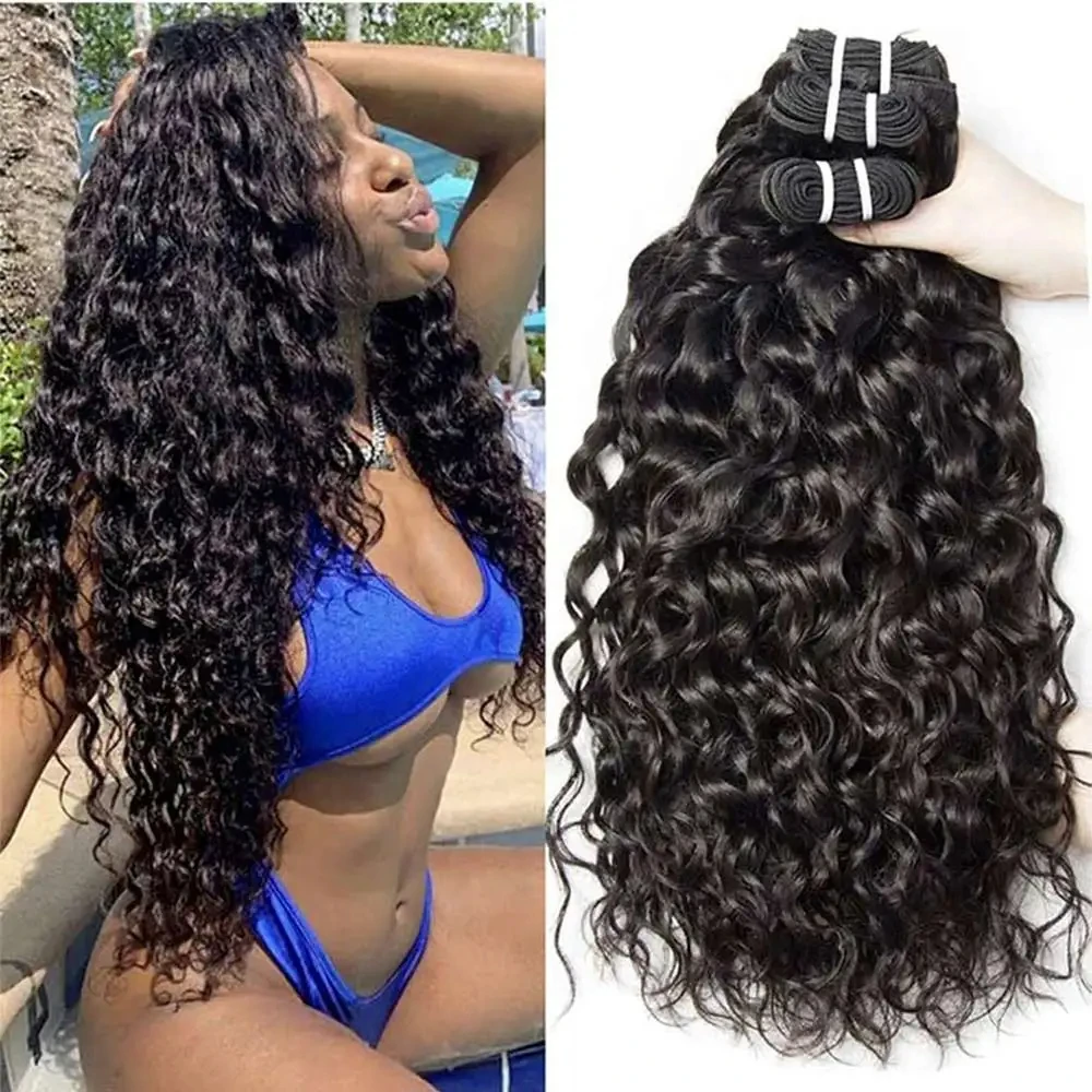 100% Unprocessed Brazilian Remy Human Hair Weave Extensions Wet and Wavy Hair Bundles cheveux humain 12A Water Wave Bundle Deals