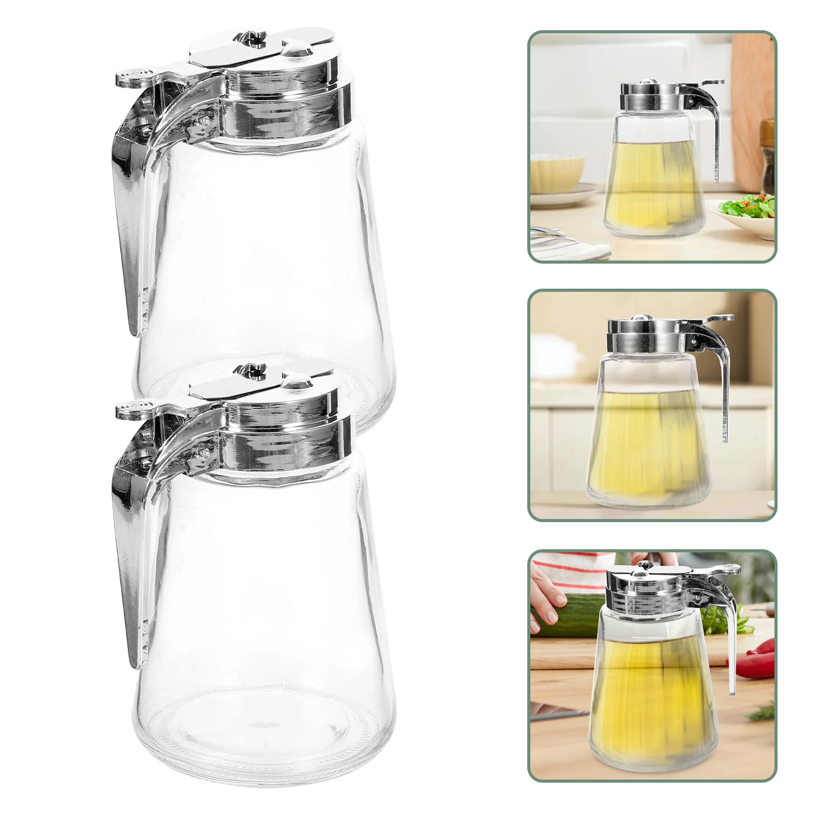 

2 Pcs 300ml Glass Oiler Syrup Bottle Condiment Sugar Creamer Leak Proof Sealed Home Kitchen Multi Functional Safe Material