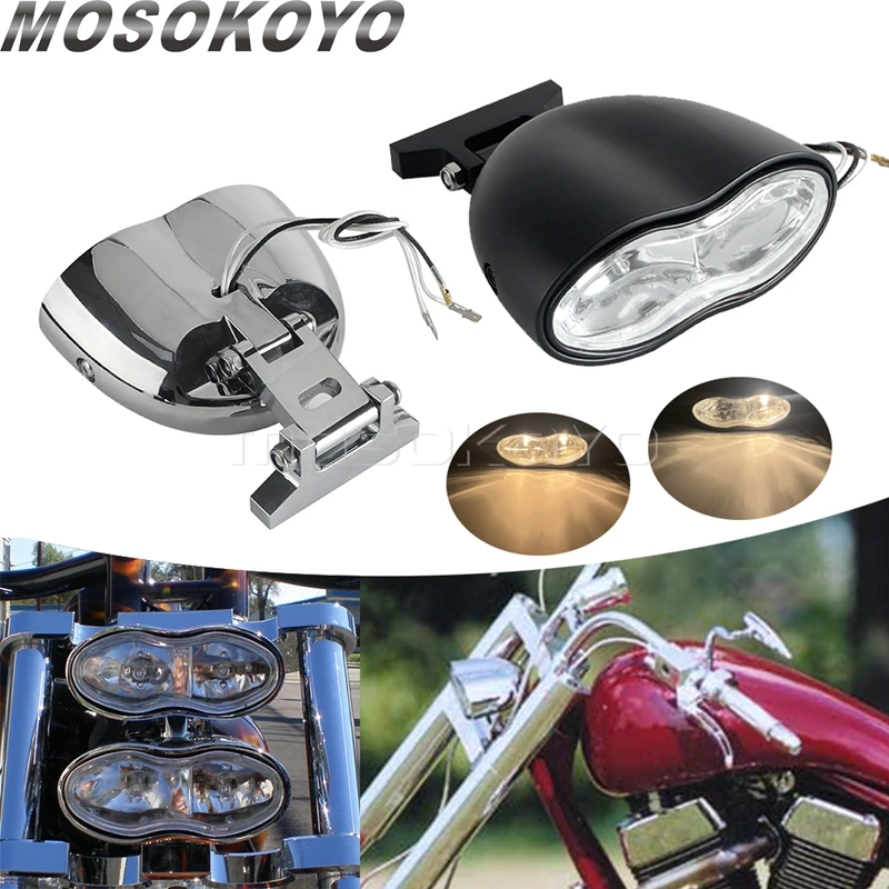 

Cafe Racer Motorcycle Headlights Lights For Harley Custom Universal Dual Headlight Headlamp Wave Oval Halogen Lamp High Low Beam