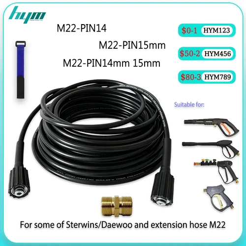 Manguera de lavadora de alta presión de longitud personalizable, manguera de extensión de limpieza de agua, M22-PIN14mm, 15mm para pistola de lavado de coche de alta presión