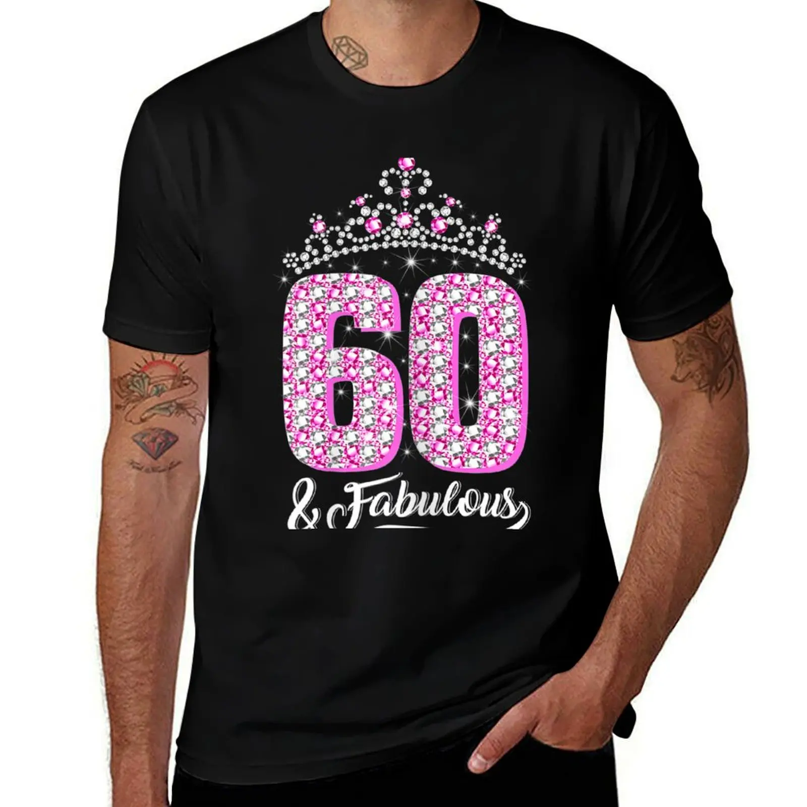 

Womens 60 And Fabulous 60Th Birthday 60 Yrs Crown Pink Funny Gift T-Shirt t shirts with prints man t shirts cotton T-Shirt