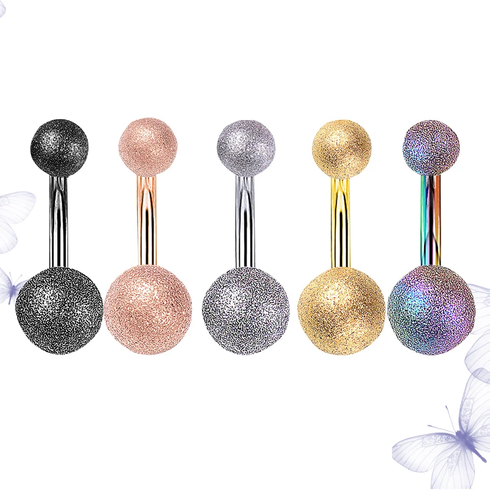 

5Pcs Belly Ring Polished Stainless Steel Body Jewelry Durable Skin Friendly Navel Button Piercing Glowing Navel Ring for Women