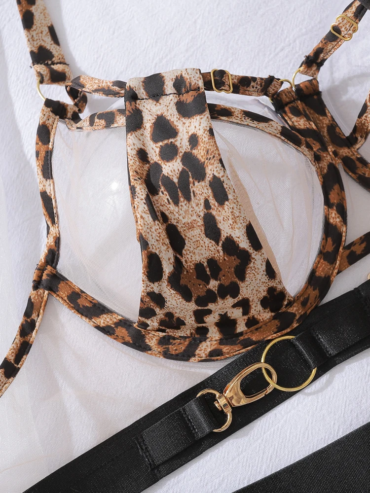 Leopard Fetish Lingerie Push Up Bra Sexy Outfit Naked Women Without Censorship Underwear Erotic Delicate Bilizna Set
