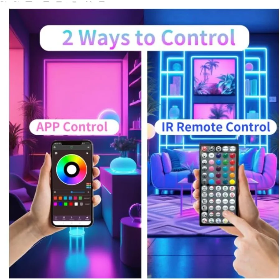 أضواء Led لغرفة النوم 50ft 1 لفة تغيير لون RGB Led قطاع أضواء مع 60 مفاتيح التحكم عن بعد والتطبيق مزامنة الموسيقى مصباح ليد