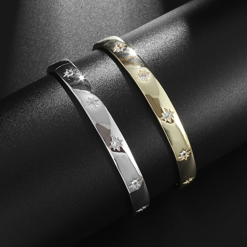 Exquisite Fashion Simple Inlaid Three-dimensional Zirconia Copper Bracelet Jewelry