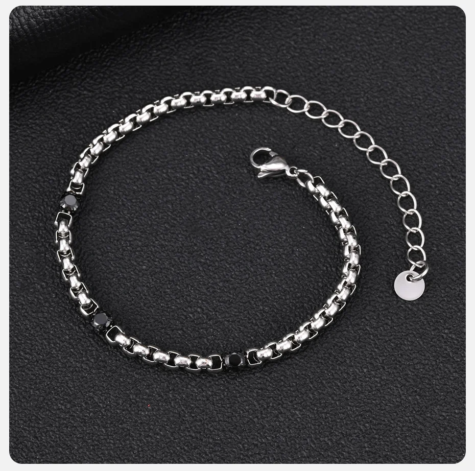 Vnox Herren-Armband aus Edelstahl mit Kastenkette, schwarzes quadratisches CZ-Gliederarmband, verstellbar, Punk-Schmuck, Geschenk für ihn, Ehemann, Freund – Detail 6