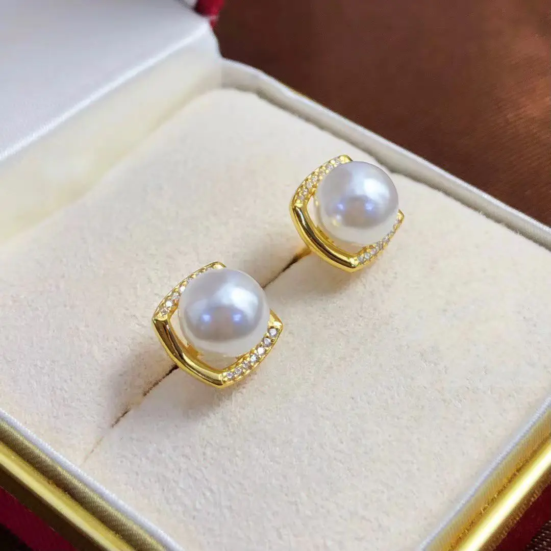 

Wholesale S925 Sterling Silver Earrings Mount Findings Settings Base Mounting Parts Accessory for 6-7mm Pearls 5 pairs/lot