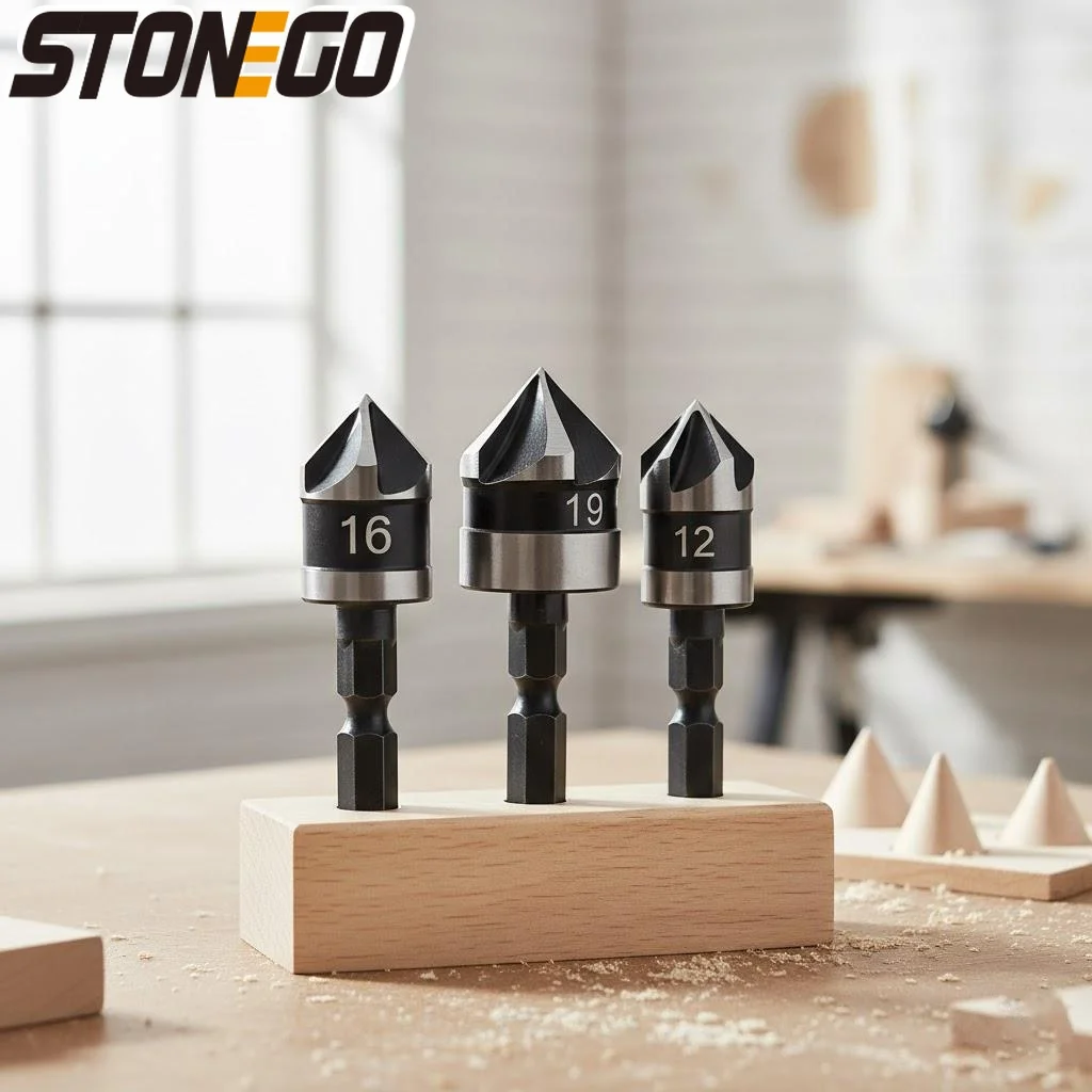 High Quality 90 Degree Countersink Drill Bit Set 3pcs Hex Shank for Woodworking DIY 12mm 16mm 19mm