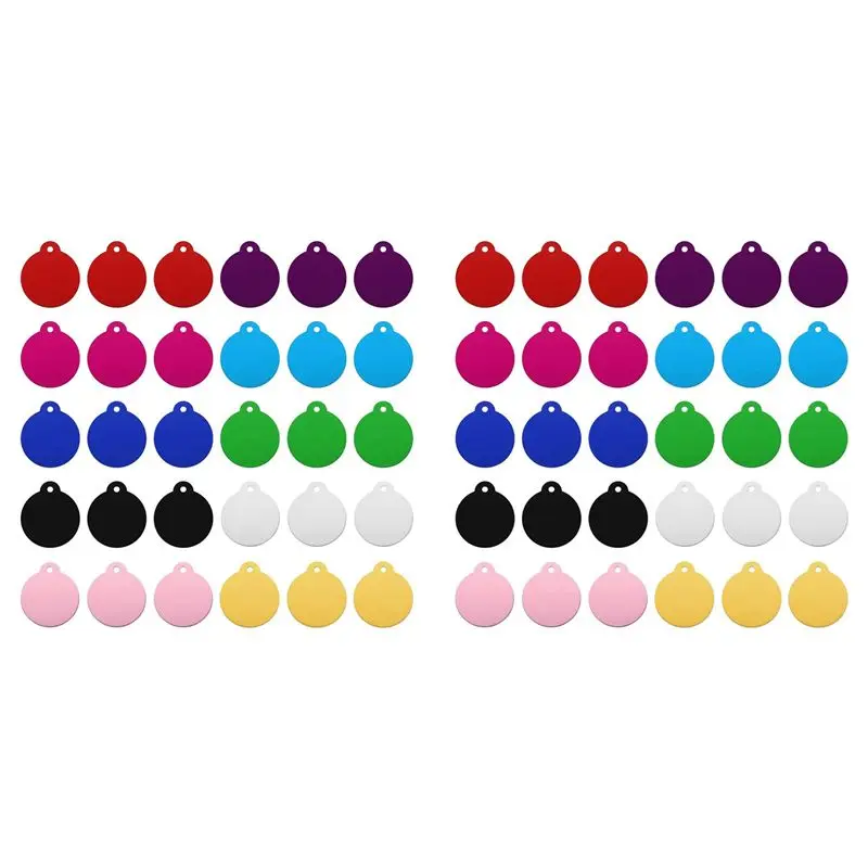 BHTS-60PCS Round Laser Engraving Blanks Tags, Stamping Blank Tags, Dog ID Tag, 10 Color DIY Metal Tags For Pet, Craft Tags