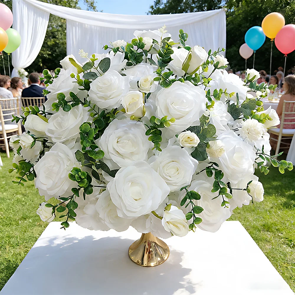 

Роскошный оранжевый, синий, роза, пион, искусственный цветочный ряд, свадебный стол, центральная часть, цветы, декор для вечеринки, вечеринки, сцены, цветочный