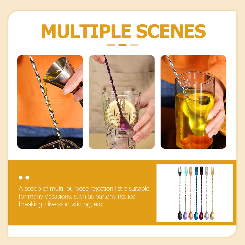 

7Pcs Double-Head Spiral Bar Stainless Steel Cocktail Stirring Spoons Long Handle Mixing Spoons for Coffee Tea Juice Bar Cafe