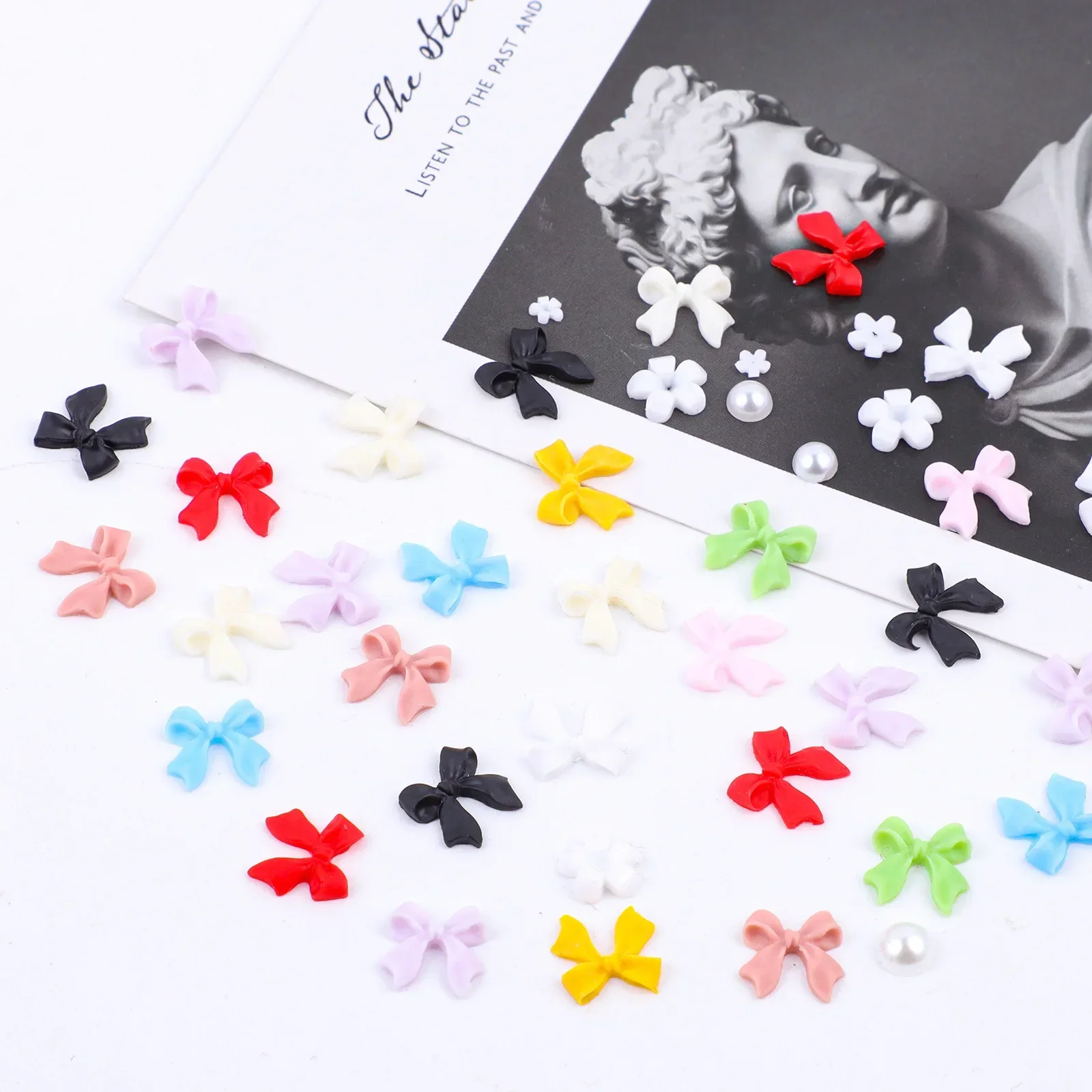 12Grid 3D Nail Accessories Nail Charm Resin Love Bow Pentagram Nail Accessories Mixed Pink White Resin Hollow Pearl for Manicure