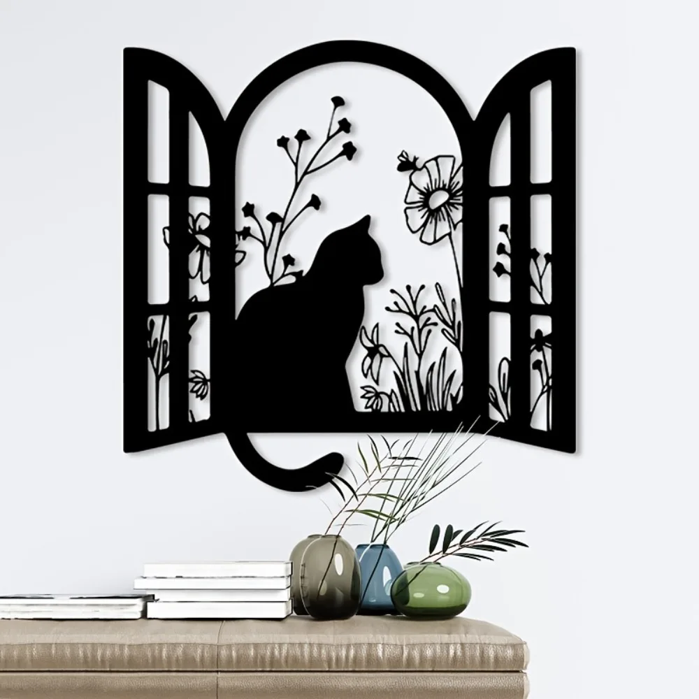 Weatherproof Iron Cat Wall Art Vintage Plant Window Metal Decor Garden Sunroom Christmas Gift Cat Lovers
