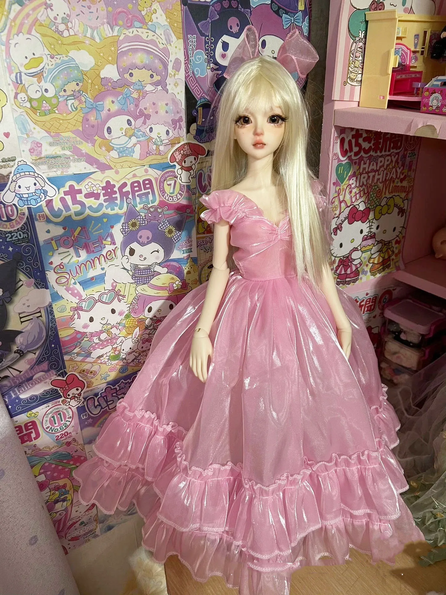 Doll clothes pink dress 1/4 BJD puffy skirt free shipping