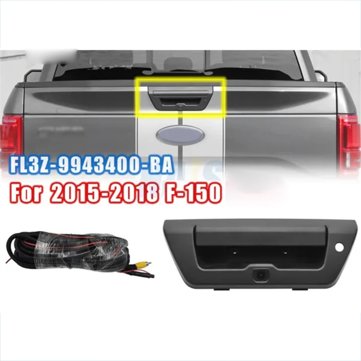 Tailgate Handle Backup Camera with Wire for Ford F150 F-150 2015-2020