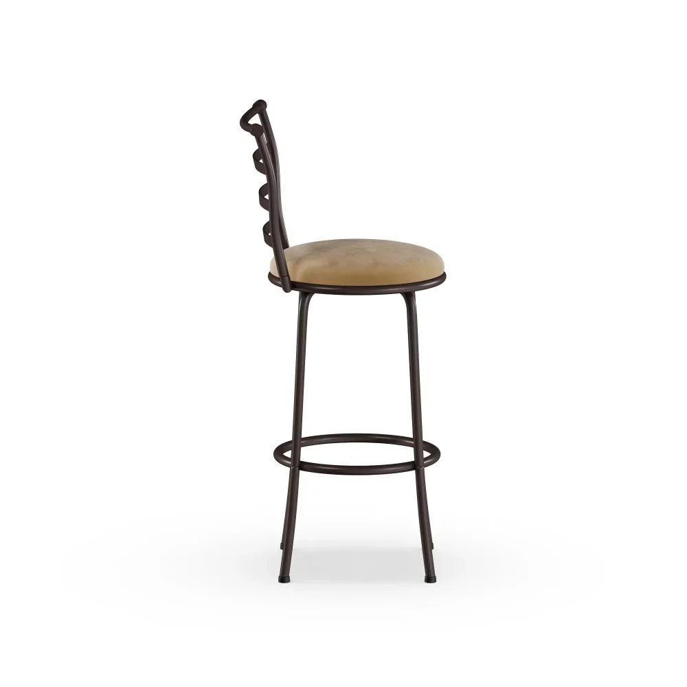 Bronze ajustável Ladder Back Swivel Barstool, Tan Microfiber Seat, 24 "ou 29", 1 PC, 2 Pcs, 3 Pcs, 4 Pcs