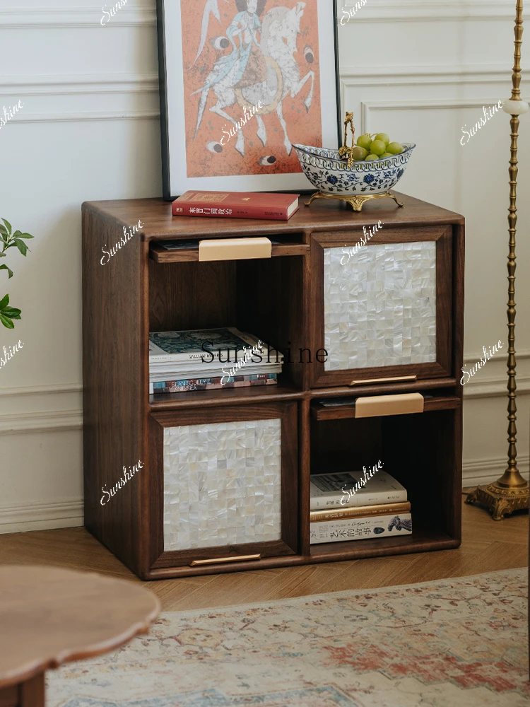

Black walnut free combination living room lattice floor cabinet simple and modern FT