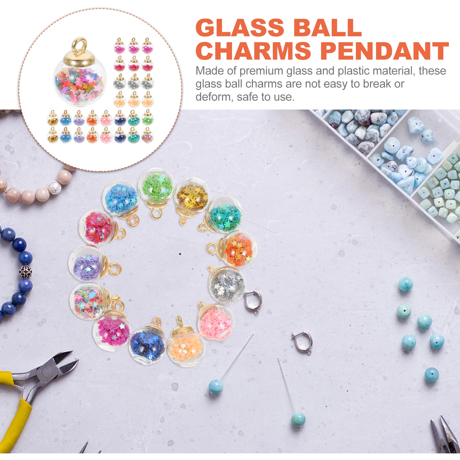 

60Pcs Glass Ball Charms Pendant Star Sequins DIY Jewelry Making Necklace Bracelet Earring Keychain Accessories