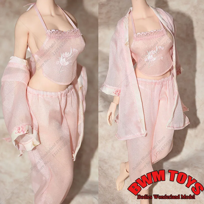 

4 Pcs/set 1/6 Scale Women's Ancient Style Pajamas Pink Color Perspective Clothes Set Model fit 12Inch Female Action Figure Body