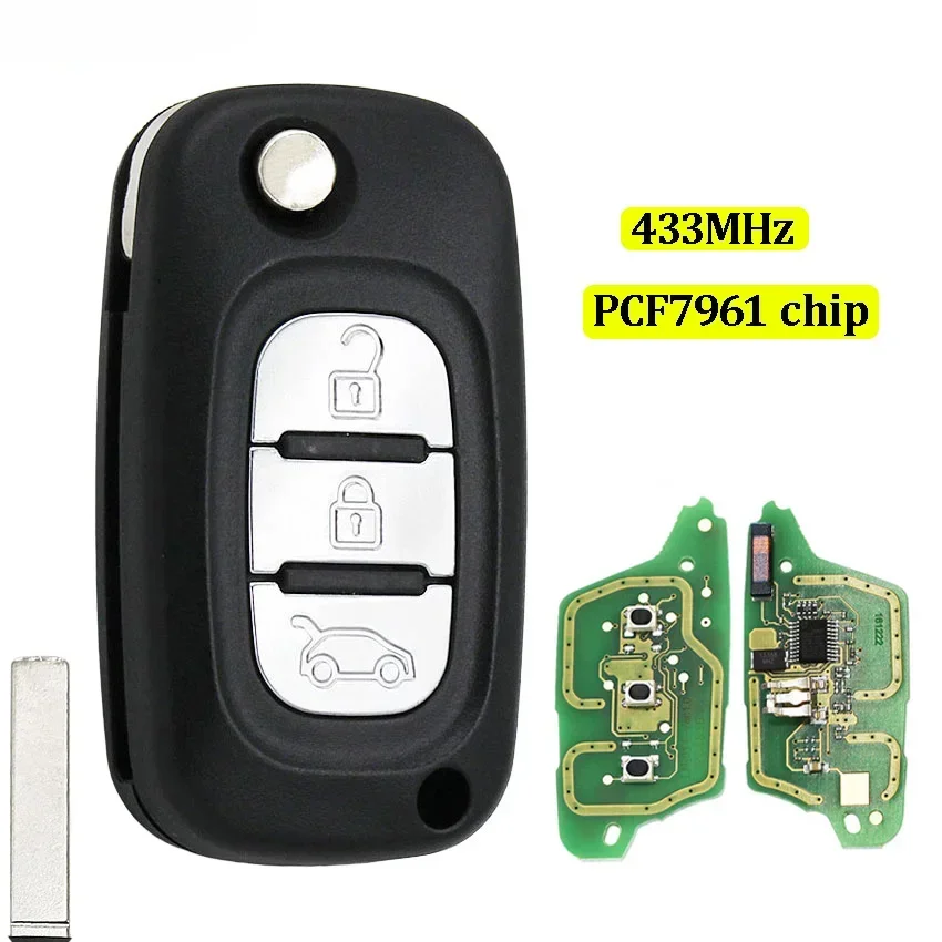 

3 Buttons Folding Flip Remote Key Fob 433MHz with ID46 PCF7961 Chip for Renault Fluence Megane 3 Scenic 3