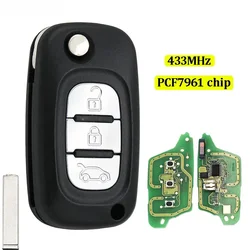 3 Buttons Folding Flip Remote Key Fob 433MHz with ID46 PCF7961 Chip for Renault Fluence Megane 3 Scenic 3