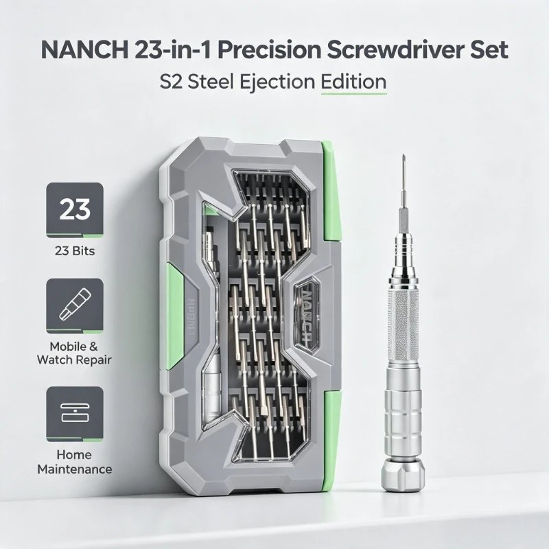 NANCH 23-in-1 Edition Ejection S2 Steel Precision Screwdriver for Mobile Cellphone Watch Repair Tool Home Screwdriver Set
